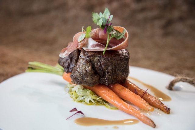 Eye fillet on glazed vegetables