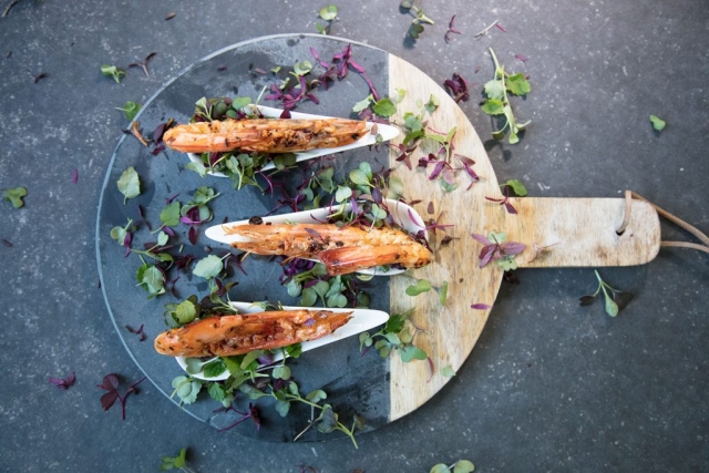 Char-grilled prawns